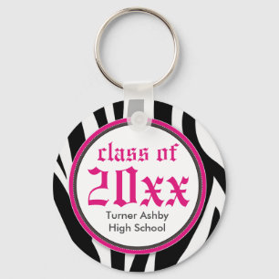 Zebra Print Customised Graduation Keychain pink