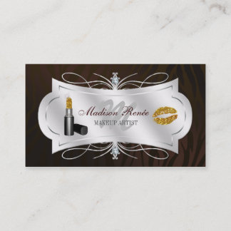 Zebra Print Dark Chocolate Glitter Cosmetologist Business Card