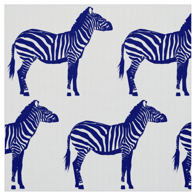 Zebra Print - Dark Cobalt Blue and White Fabric (Swatch)