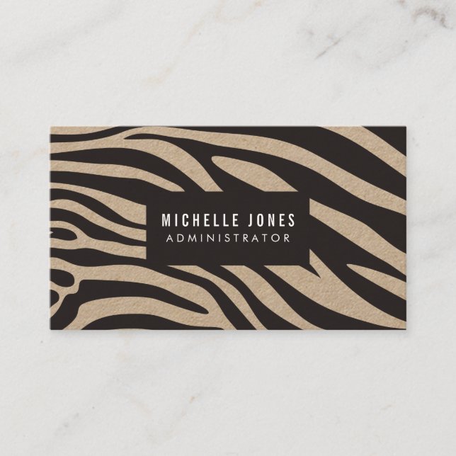 Zebra Print Designer Stylist KRAFT Business Cards (Front)