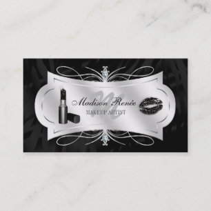 Zebra Print Ebony Glitter Cosmetology Business Card