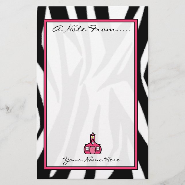 Zebra Print Fashion Teacher Stationery (Front)