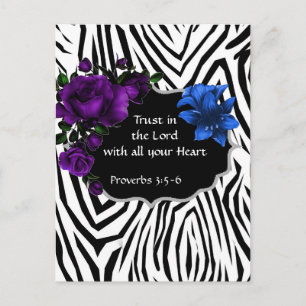 Zebra Print Floral Design Postcard Proverbs 3:5-6