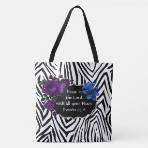 Zebra Print Floral Design Tote Proverbs 3:5-6