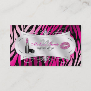 Zebra Print Fuchsia Black Glitter Cosmetology Business Card