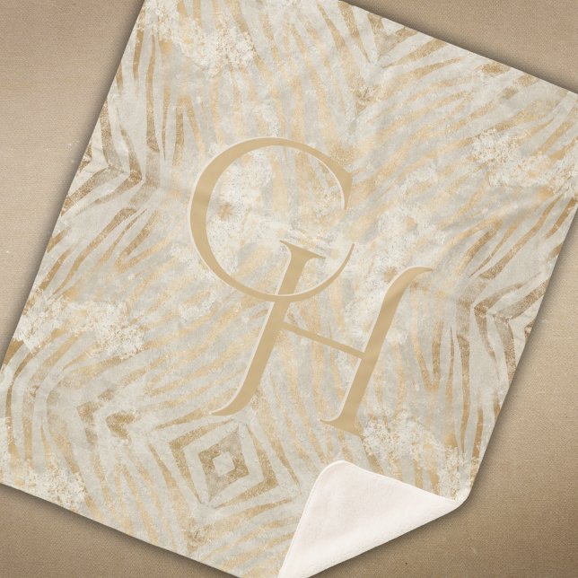 Zebra Print Glam Gold Monogrammed Modern Sherpa Blanket (Creator Uploaded)