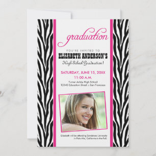 Zebra Print Graduation Announcement (fuchsia)