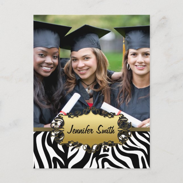 Zebra Print Graduation Grad Announcement Postcard (Front)