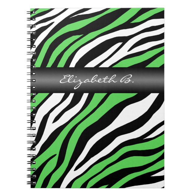Zebra Print Green Mix Personalized Notebook (Front)