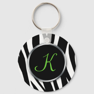 Zebra Print : Green Monogram : Keychain