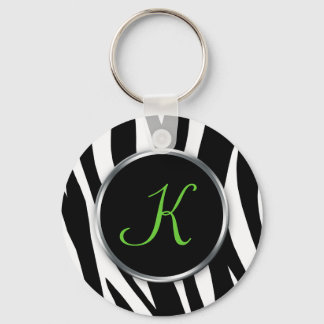 Zebra Print : Green Monogram : Keychain