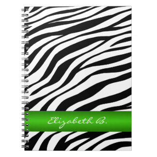Zebra Print Green Stripe Personalized Notebook