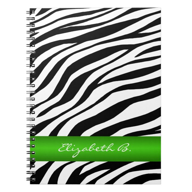 Zebra Print Green Stripe Personalized Notebook (Front)
