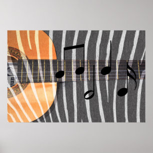 Zebra Print Guitar with Notes