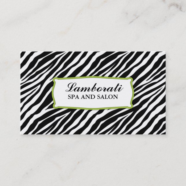 Zebra Print Hair Stylist Hairdresser Salon Green Business Card (Front)
