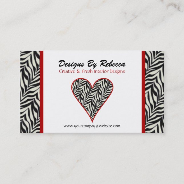 Zebra Print Heart Business Card (Front)