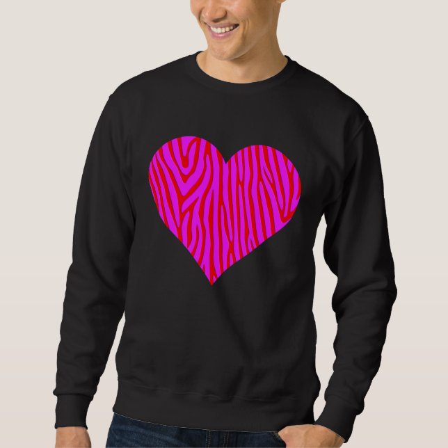 Zebra Print Heart Love Graphic Cute Valentines Day Sweatshirt (Front)