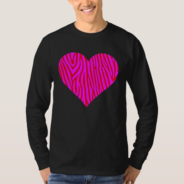 Zebra Print Heart Love Graphic Cute Valentines Day T-Shirt (Front)