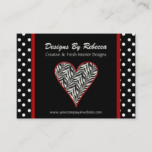 Zebra Print Heart with Polka Dots Business Card (Front)