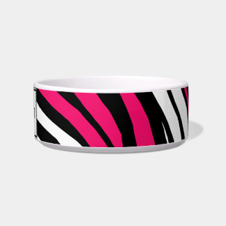 Zebra Print Hot Fuchsia Mix Personalised Cat Bowl