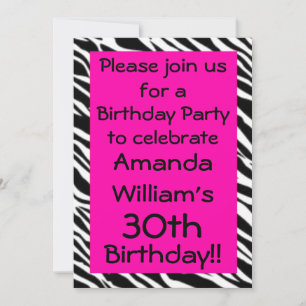 Zebra Print Hot Pink Birthday Party Invitation