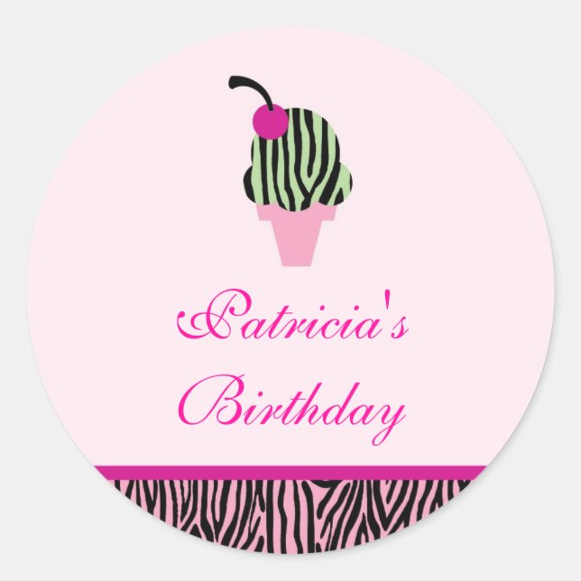 Zebra Print Ice Cream Favour Sticker (Front)