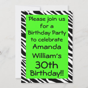 Zebra Print Lime Green Birthday Party Invitation