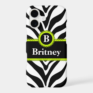 Zebra Print Lime Green Lace Monogram Name