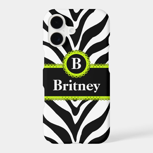 Zebra Print Lime Green Lace Monogram Name (Back)