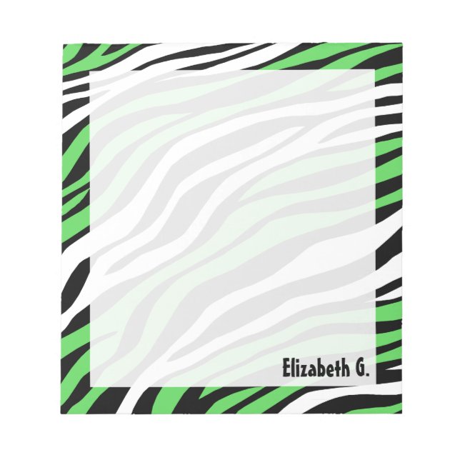 Zebra Print Lime Green Mix Personalised Notepad (Front)