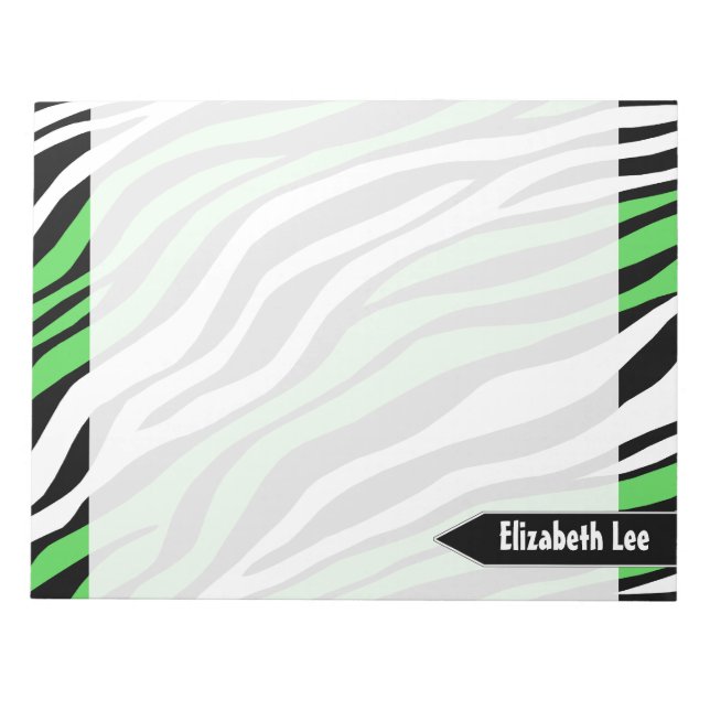 Zebra Print Lime Green Mix Personalised Notepad (Front)