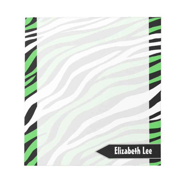 Zebra Print Lime Green Mix Personalised Notepad (Front)