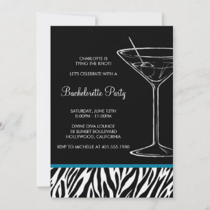 zebra print martini bachelorette invitation