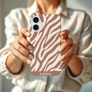 Zebra Print-Mocha Mousse iPhone 16 Case