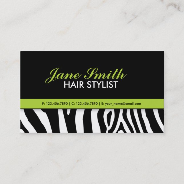 Zebra Print Modern Elegant Green Stylish Business Card (Front)