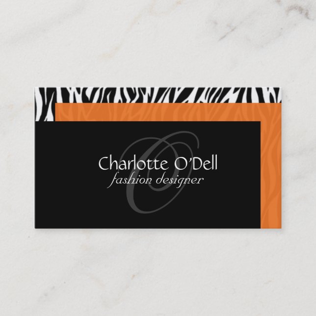 zebra print monogram business card (Front)
