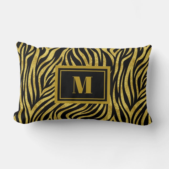 Zebra Print Monogram Lumbar Cushion (Front)