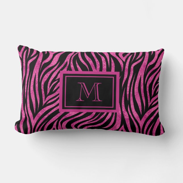 Zebra Print Monogram Lumbar Cushion (Front)