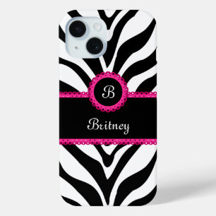 Zebra Print Monogram Name iPhone 15 Case