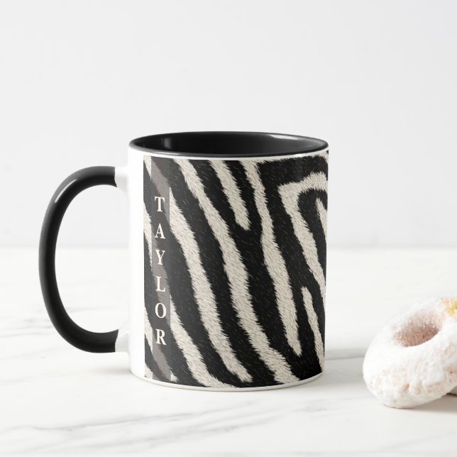 Zebra Print Mug with Custom Name (With Donut)