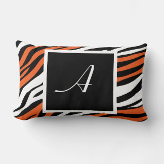Zebra Print Orange Mix Monogram Lumbar Pillow
