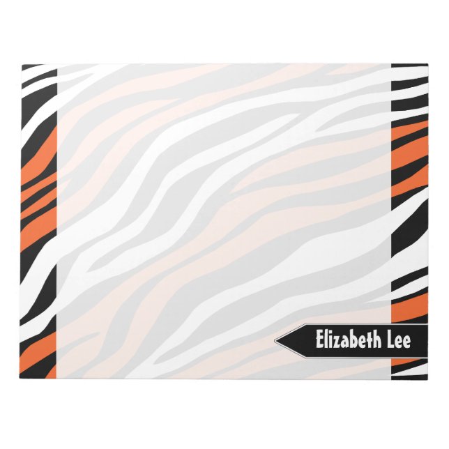 Zebra Print Orange Mix Personalised Notepad (Front)