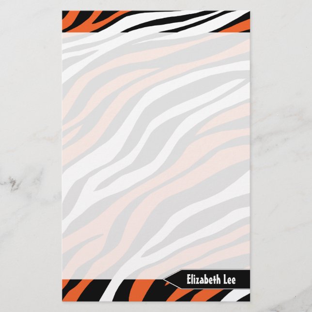 Zebra Print Orange Mix Personalised Stationery (Front)
