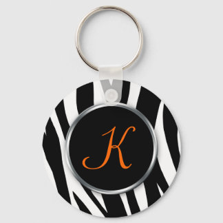Zebra Print : Orange Monogram : Keychain