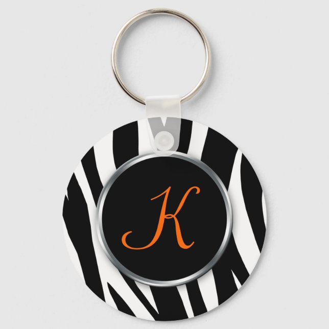 Zebra Print : Orange Monogram : Keychain (Front)