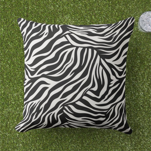 Zebra Print Outdoor Throw Pillow (Grass)