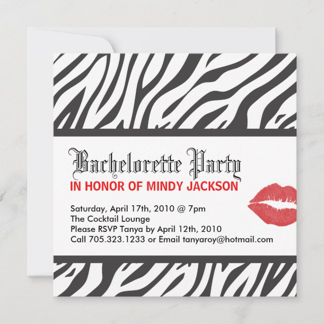 Zebra Print Party Invitation (Front)