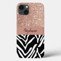 Zebra Print Pattern and Gradient Rose Gold Glitter