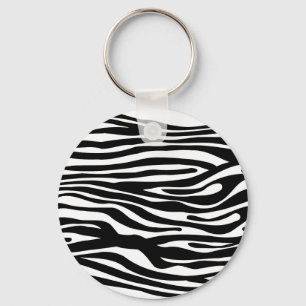 Zebra Print Pattern - Black and White Key Ring