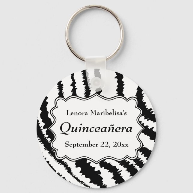 Zebra Print Pattern Quinceanera Key Ring (Front)